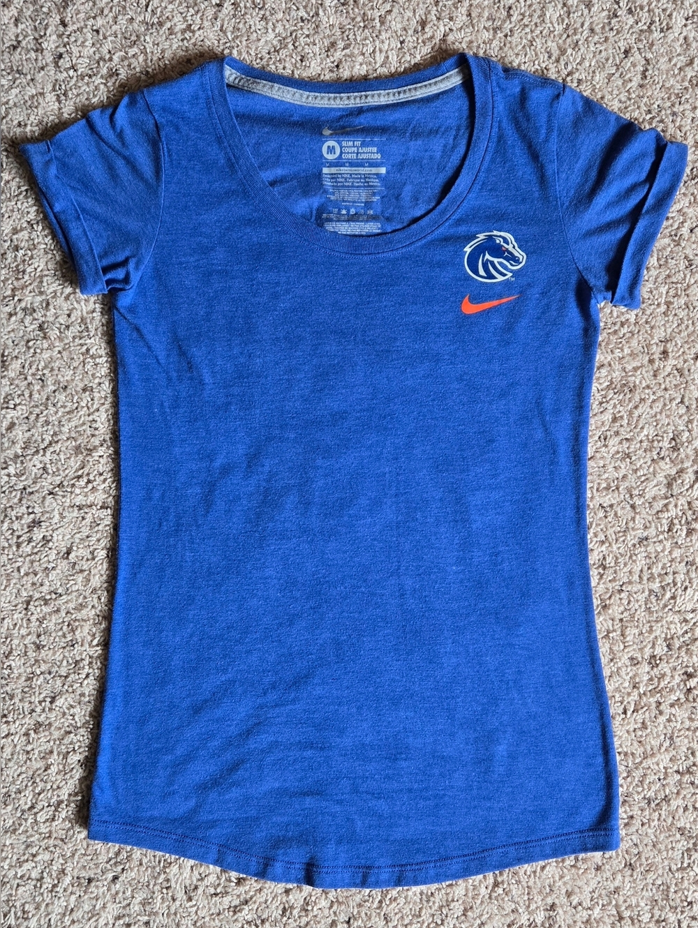 Nike Boise State Broncos Shirt Womens Medium Slim Fit Blue NCAA Go Broncos Tee